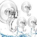 Quntis Suction Cup Hooks 4 Pack, MultiPurpose Clear Shower Suction Hooks Waterproof Heavy Duty Wreath Hanger for Bathroom, Window, Towel, Shower Wall, Tile, Glass Door, Camper