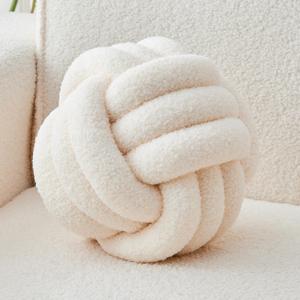 LUSJNGE Decorative Throw Knot Pillow Ball for Home Chair Sofa Couch Bed Aesthetic Round Decor Pillows Lambswool Knotted Pillow Cushion (Ivory White, 13inches)