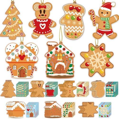 Christmas Ornaments Art and Crafts for Kids - 28pcs DIY Christmas Cutouts with Gingerbread Cookies Man House Christmas Stickers for Tree Home Xmas Party Favors Decorations