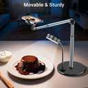 Overhead Phone Mount with Rechargeable Light for iPhone, Table Tripod for Content Creators, Portable Phone Camera Stand for Cooking, Video Recording, Filming, Nail Techs