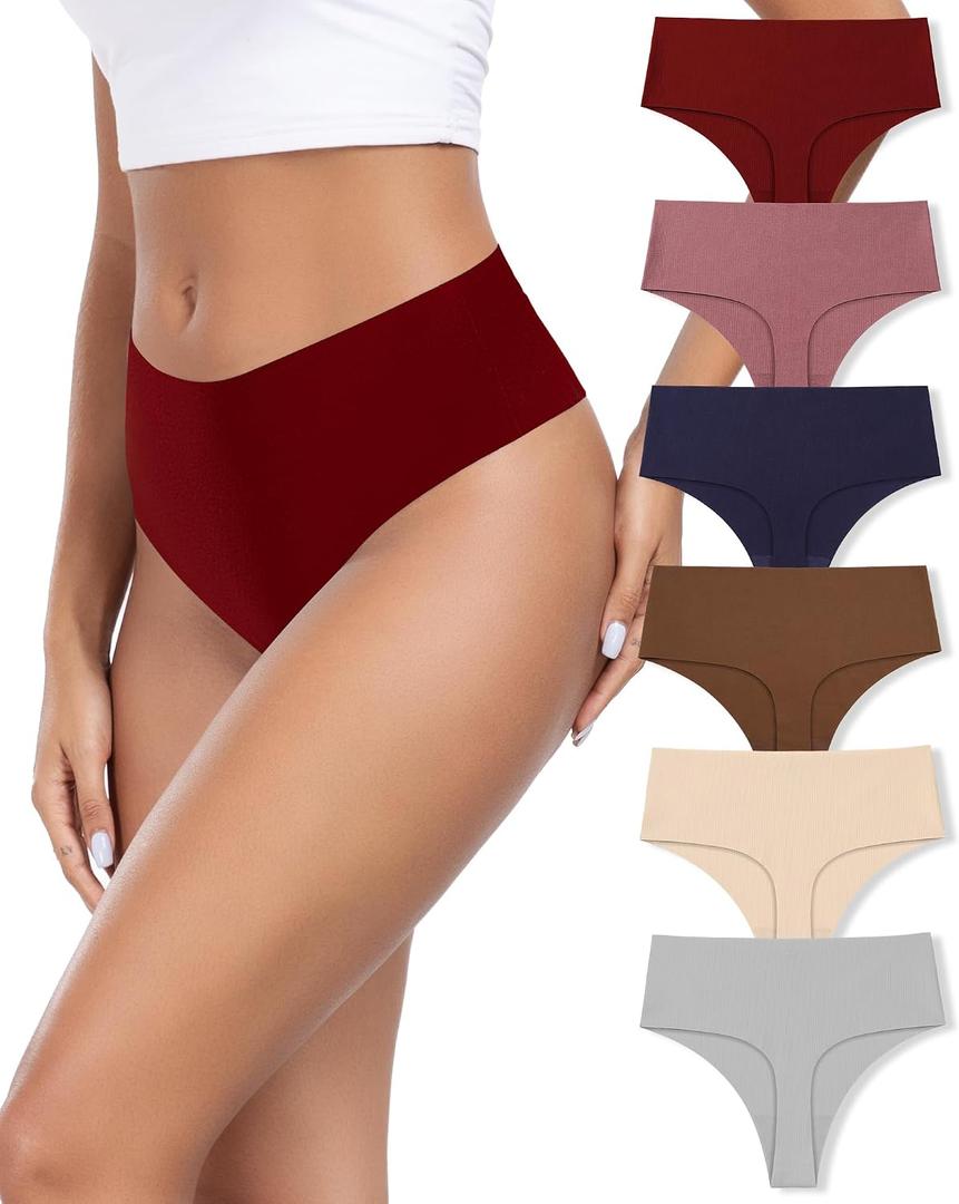 AYMEFF Cotton Thongs for Women High Waisted Seamless No Show Thong Stretchy Comfort Panties S-XL (XL)