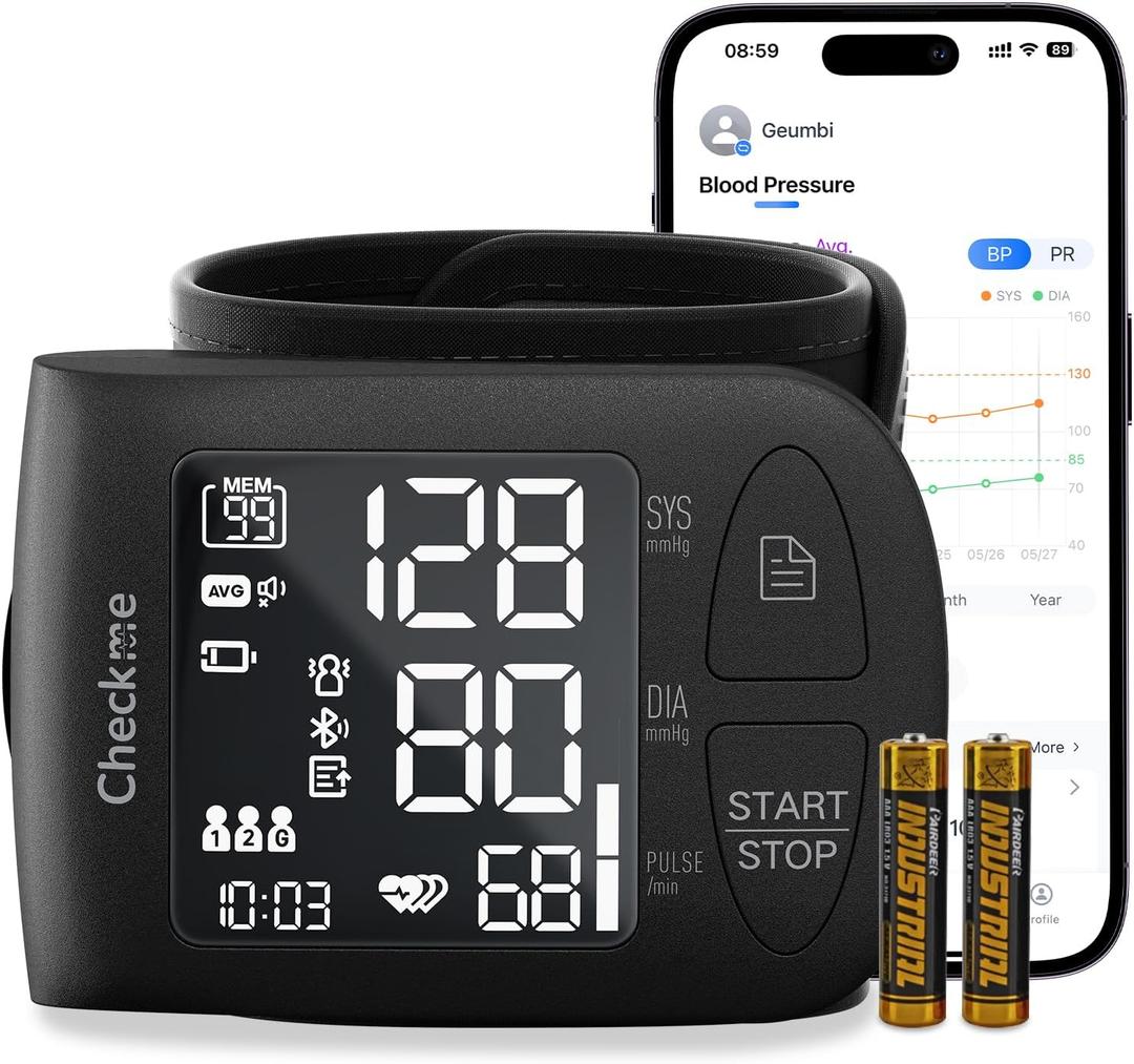Checkme Wrist Blood Pressure Monitor for Home Use, Bluetooth Blood Pressure Machine, Digital LCD Display BP Monitor with Voice Broadcast, Adjustable Blood Pressure Cuff 5.3-8.5 Inch, Compatible App