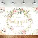 Omifly Baby Girl Backdrop for Photography 5Wx3H Baby Shower Floral Sweet Rose Flower Green Eucalyptus Leaves Gold Dot Background Party Decorations Cake Table Banner Decor Photo Booth Studio Props