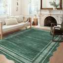 8x10 Area Rugs for Living Room Washable Rugs for Bedroom Soft Indoor Abstract Modern Irregular Rug Bordered Scalloped Non-Slip Low-Pile Carpet for Kids Room Playroom Office Nursery Dorm Green