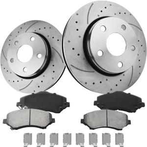 Front Brake Kit, Drilled & Slotted Brake Rotors and Pads Compatible with 2007-2017 Jeep Wrangler, 2018 JK, 302mm(11.9in) Brake Disc