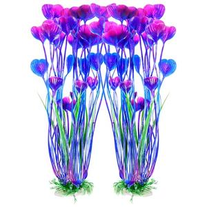 AQUANEAT Artificial Fish Tank Plants, Plastic Aquarium Accessories Large, 15.5 inch Purple Decorations, 2pcs