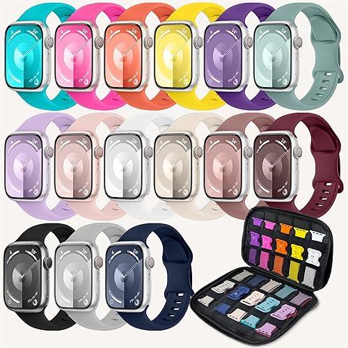 15Pack Watch Bands Compatible for Apple Watch Band 38mm 40mm 41mm 42mm 44mm 45mm 46mm 49mm Women Men, Soft Silicone Sport Band Strap for iWatch Bands Series Ultra 11 10 9 8 7 6 5 4 3 2 1 SE