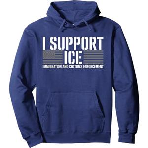 Support ICE American Flag Border Patrol Immigration Officers Pullover Hoodie L