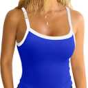 DaiLiWei Women's Square Neck Tank Tops Ribbed Sleeveless Cropped Top Color Block Basic Cami Shirts M