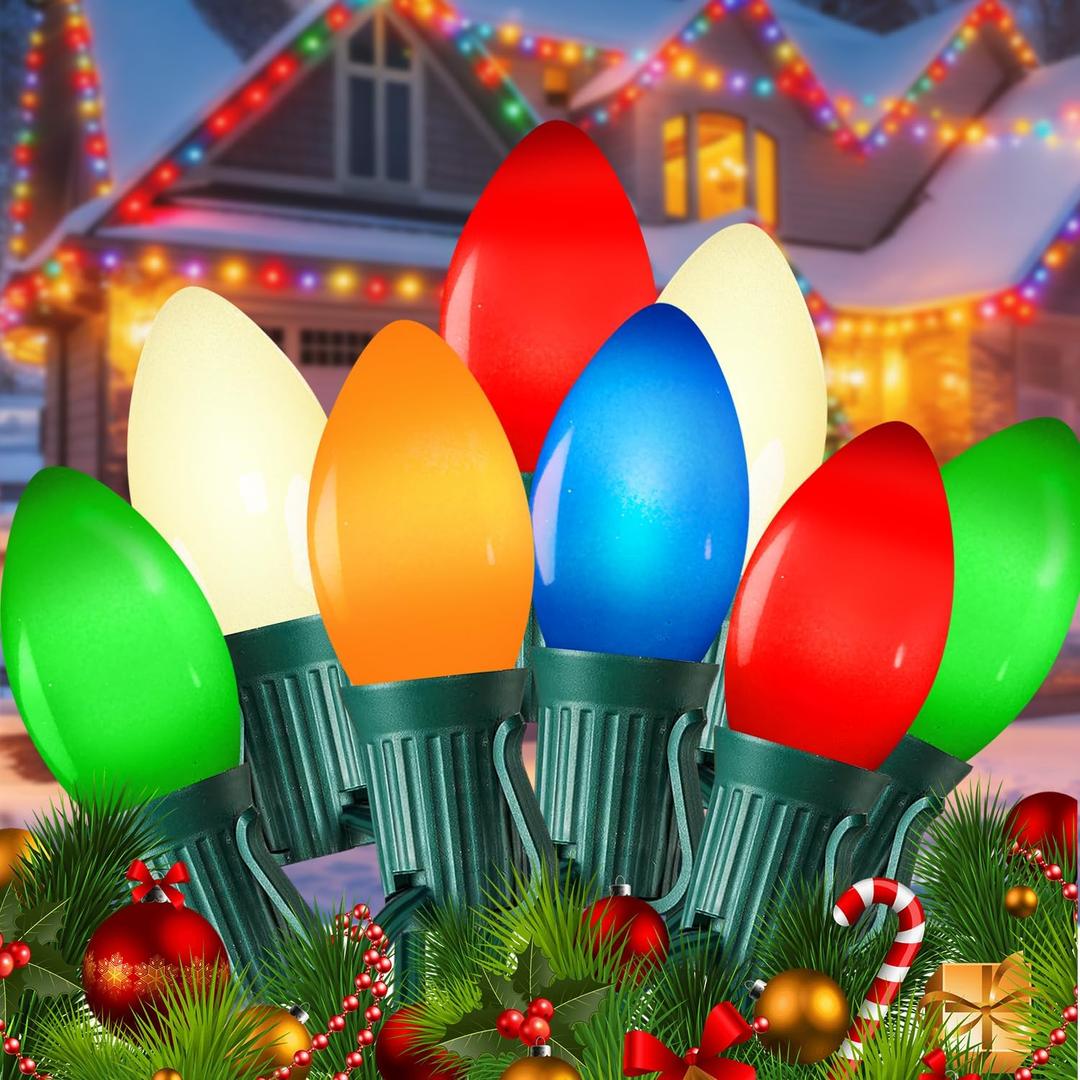 C9 Vintage Christmas Lights, 25 FT Multicolor Christmas Tree Lights for Outdoor Indoor Decorations, Waterproof 25 Lights E17 Base Christmas String Lights for Houses, Xmas Tree, Party Supplies