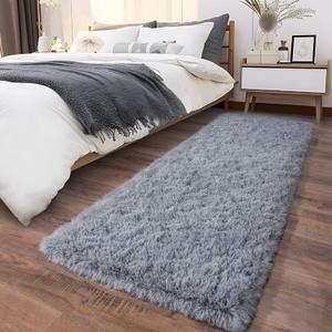 Soft Runner Rugs for Bedroom Hallways, 2x6 Grey Fluffy Shag Throw Area Rug Non Slip for Bedside Dorm, Long Shaggy Furry Carpet for Nursery Living Room