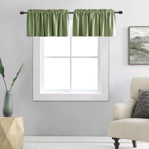 DONREN Sage Green Window Valances for Kitchen -Blackout Valances for Window with Rod Pocket (42 by 18 Inch,2 Panels)