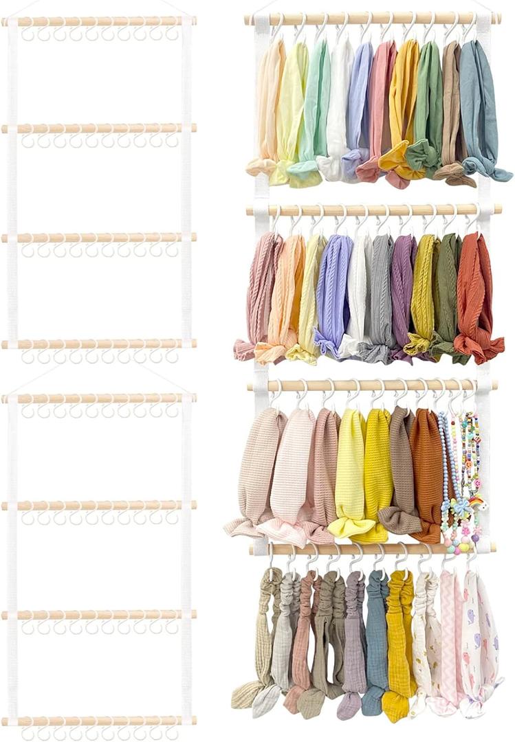 POVETIRE Headband Holder Head Bands Organizer for Girls, Baby Headbands Hair Accessories Organizer Storage Wall Hanging Decor for Nursery Toddler Girls Room (2Pcs-Beige)