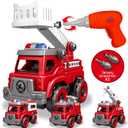 4-in-1 Take Apart Toys Truck with Electric Drill, DIY Assembly Fire Truck Toy Vehicles, Kids STEM Building Educational Cars Toys, Birthday Gifts for Age 3 4 5 6 7 8 Years Old Boys Girls, Large