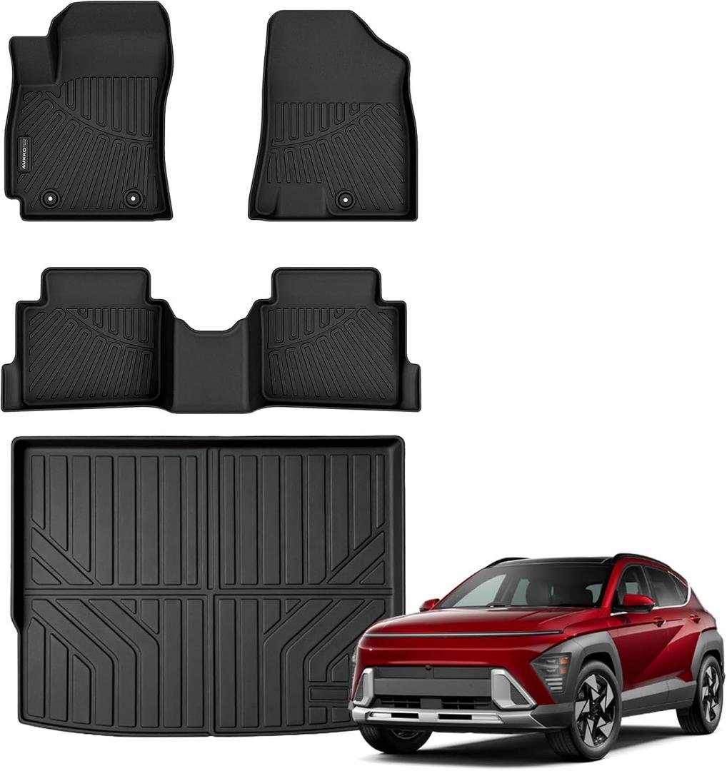 AUXKO Floor Mats Cargo Mat for Hyundai Kona Not for EV 2024-2026 | High Wall,All-Weather,All Season,Odorless,Anti Slip,Rain&Salt Resistant,TPE Material,Black,Accessories,Pet Friendly
