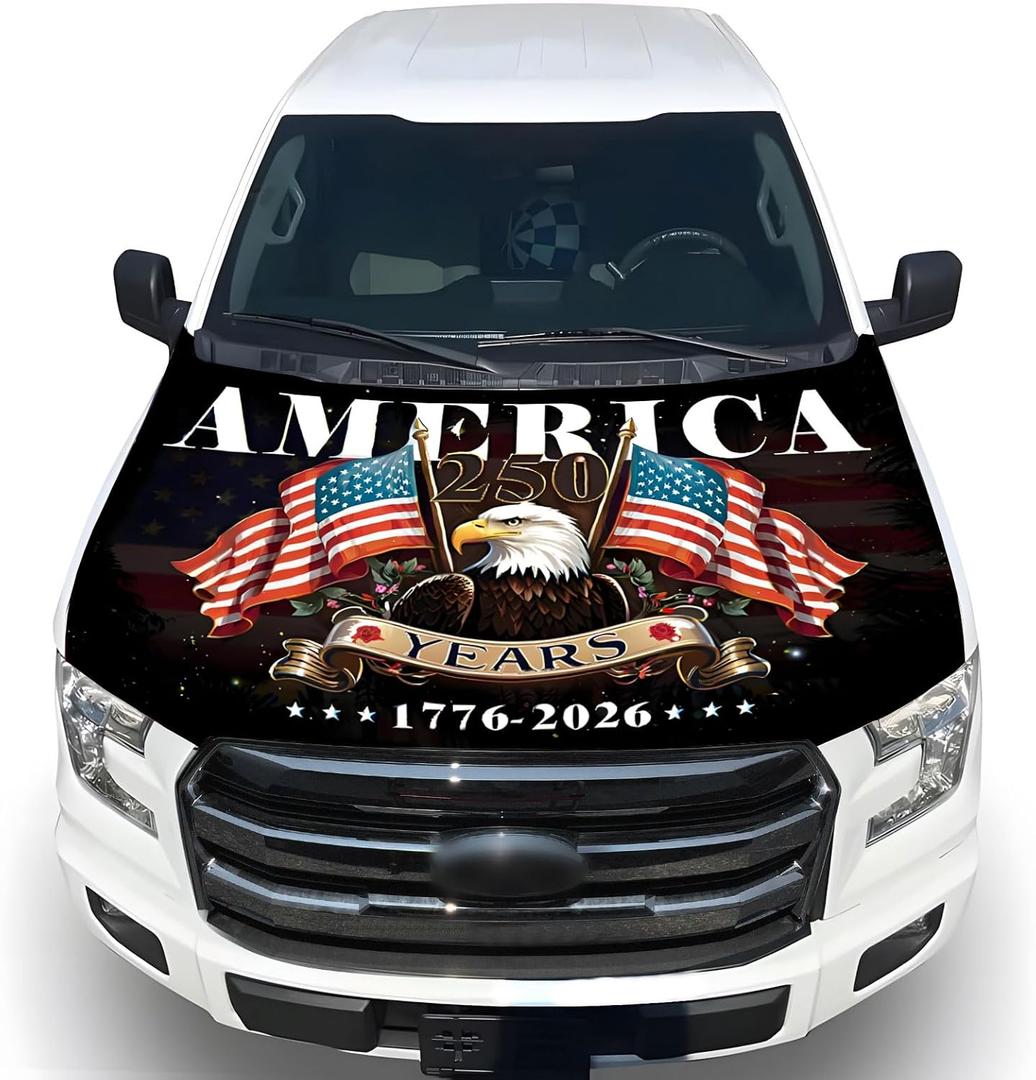 American Car Hood Cover - 59x51 American Car Hood Cover Flag Bonnet Banner with 2 Adjustable Triangular Fasteners, Universal Fit for Trucks, SUV, Patriotic Car America Flag Decor
