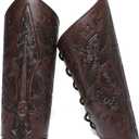 Viking Arm Bracers Leather Armor Cuffs LARP Bracers Embossed Arm Guards Nordic Talisman Amulet for Men Women Gifts One Pair