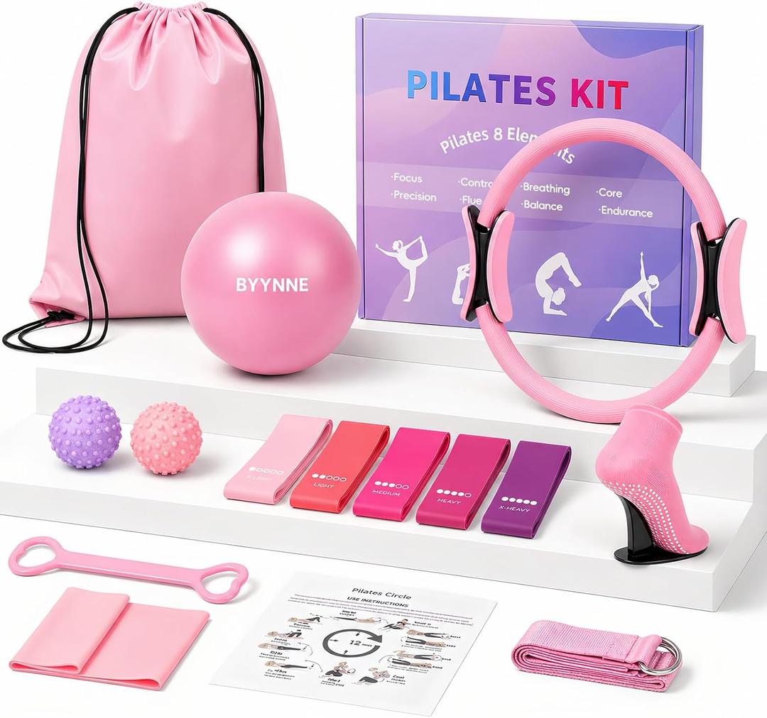 Home Pilates Kit for Women - 14 Pcs Pilates Equipment Set with Pilates Ring and Ball, 5 Resistance Bands Etc Accessories for Beginners Home Workouts - Includes Workout Guide