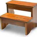 FANATU Wooden Two Step Stool, Heavy Duty 2-Step Ladder for Adults & Kids, Supports up to 450lbs for Kitchen, Bathroom or Bedside Use (Acacia Wood)