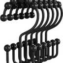 Bathway Shower Curtain Hooks Matte Black Shower Curtain Rings, 12 Pcs Double Hook Shower Curtain Hooks Rings Shower Curtain Hangers Rust Proof, Metal Shower Hooks for Bathroom Shower Curtain Rod
