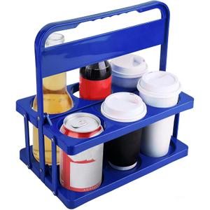 musbus Reusable Drink Carrier with Handle for Food Delivery Drivers, Portable Cup/Coffee Holder Accessories for Delivery, Foldable Drinks Caddy with Tray, Car Durable Plastic Festive Bottle, Vacation (Blue)