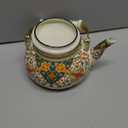 Floral Enamel Tea Kettle Vintage Gold Beige Teapot Colorful Boho Hot Water Coffee Kettle Pot 2.5L Porcelain Tea Pot with Ceramic Handle for Stovetop Hot Water Kitchen Decor