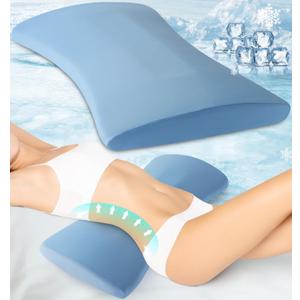 Lumbar Support Pillow for Bed Relief Back Pain: Lower Back Pillow for Sleeping - Memory Foam Waist Pillow - Cooling Back Bolster Pillow for Side, Back&Stomach Sleepers - Bed Rest Pillow for Car, Sofa (60x26x5.5 cm, Blue (Upgraded Cool Cover))