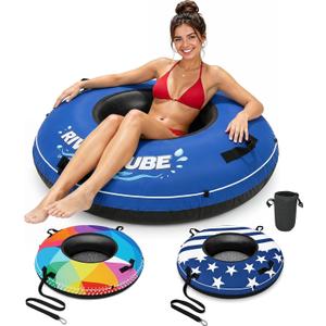 ZEALFEEL River Tube, 48-Inch Heavy-Duty Rubber Inner Tube, Canvas Cover | Commercial-Grade Inner Tube, Removable Cup Holder, Tow Strap, River Float for Adults, Lakes, Pools & Rivers