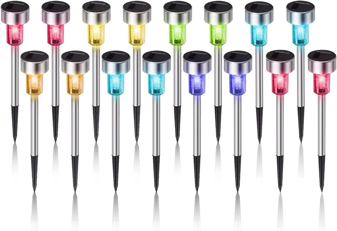 Dream Master Solar Lights Outdoor Waterproof, Stainless Steel LED Landscape Lighting, Solar Garden Lights, Outdoor Decorations for Yard, Pathway, Walkway, Patio, Lawn - 16 Pack (Multicolor)