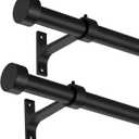2-Pack Curtain Rod for Windows 16-28", Adjustable Window Curtain Rods with Premium Aluminum End Cap Finials and Full Surround Brackets, 7/ 8"(0.073Feet) Diameter, Matte Black Drapery Rods for Curtains