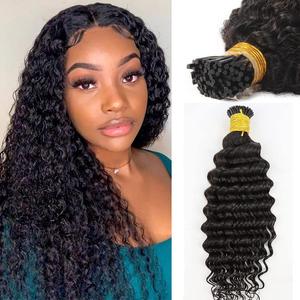 I Tip Hair Extensions Deep Wave Human Hair Extensions 20Inch Long Curly Kenratin Hair Natural Black Microlink Beads I Tip Hair Extension for Black Women Curly Real Remy Hair Extension 50g 50Strands
