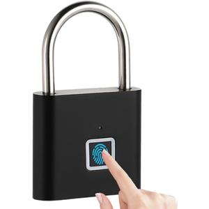 Fingerprint Padlock - Keyless Biometric Gate Locks for Outdoor Fence Storage Gym, Combination Lock USB Rechargeable Black