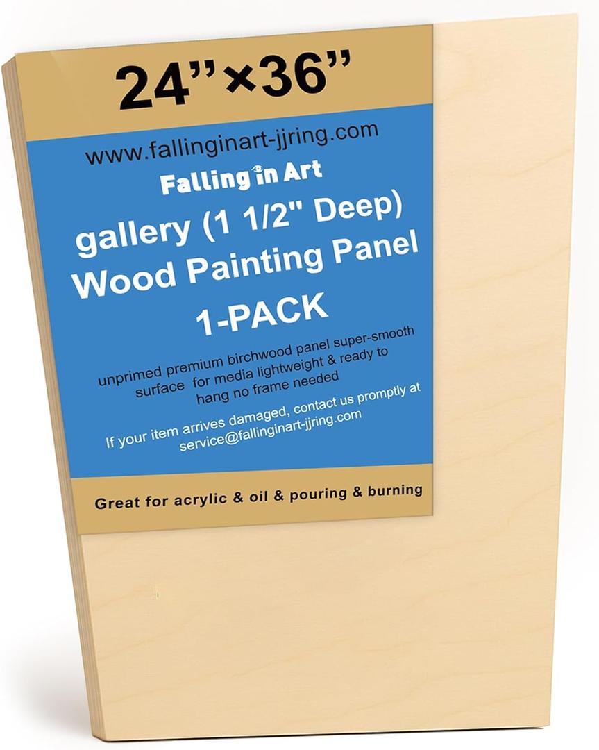 Falling in Art 1 Pack Unfinished Trapezoid Wooden Canvas Panels, 24x36 Gallery Birch Wood Panels, 1 1/2" Deep Art Cradle Boards for Acrylic Painting, Pouring and Burning