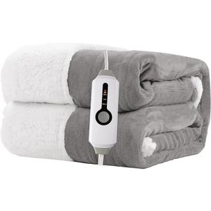 Electric Heated Blanket 62"x84" Twin Size for Safe All Night Rest, Dual-Sided Microplush Sherpa for Bedroom Couch Use, 4 Heat Settings & 10 Hours Auto Off Energy Saving, Machine Washable - Light Gray