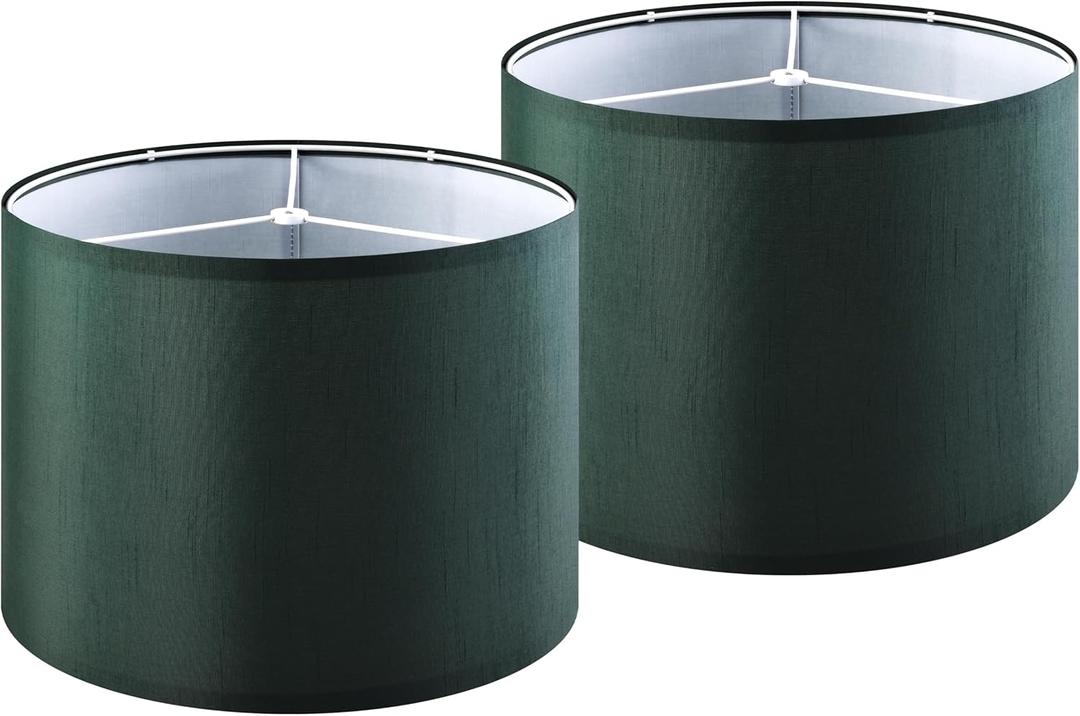 GOSO Set of 2 Medium Green Lamp Shades for Table Lamp Shade Replacement,13" Top 13" Bottom 10" HeightEasy Assembly-Spider Lampshades Natural Fabric Decorative-Small Floor Lampshade for Living Room