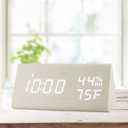 JALL Digital Alarm Clock, with Wooden Electronic LED Time Display, 3 Alarm Settings, Humidity & Temperature Detect, Wood Made Electric Clocks for Bedroom, Bedside (White)