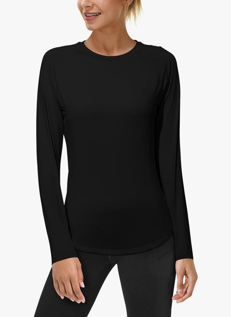 Roadbox Women's Long Sleeve UV Sun Shirts UPF 50+ Workout Swim Rash Guard Tops, L Black