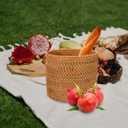 Mikikit Round Rattan Trash can Small Decorative Wicker Basket for Home Storage Desktop Organizer 6.6 Inch Fruit Vegetable Basket