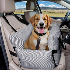 Dog Car Seat for Small/Medium Dogs Under 40 lbs - Elevated Pet Seat with Safety Belt, Non-Slip Base, and Storage Pockets for Car Travel,Navy