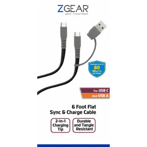 ZGear 6 Foot Flat Sync & Charge Cable For USB C To USB A