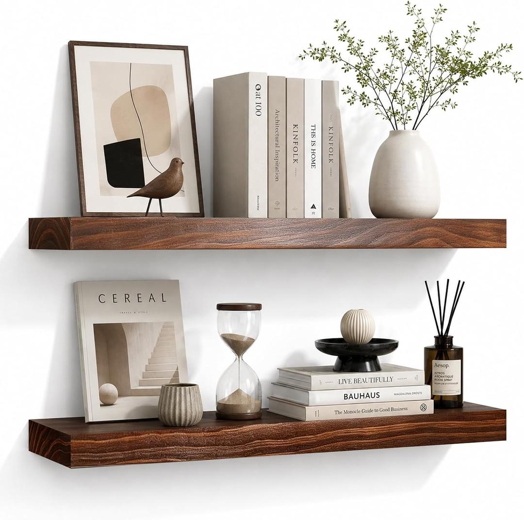 Floating Shelves for Wall, Solid Radiata Pine, 30 Inch, Set of 2, 30x6.8x1.3