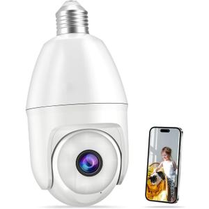 Light Bulb Security Camera -5G&2.4GHz 5MP HD WiFi 6 Home Baby Monitor, Security Cameras Wireless Outdoor Indoor, Night Vision, 2-Way Audio, PIR Mothion Detection and Alerts, Works with Alexa (White)