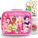 Disney Princess Lunch Box for Girls - Bundle with Lunch Bag Featuring Belle, Tiana, Rapunzel, Snow White Plus Stickers, Water Bottle, More | Disney Princess Lunchbox Set for Kids