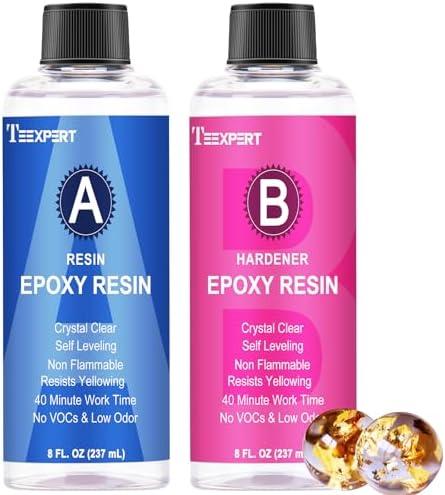 Teexpert Epoxy Resin Kit 16oz, Self-Leveling, Crystal Clear & Bubble-Free Epoxy Resin, Coating and Casting Resin for DIY Art, Jewelry, Coasters, Molds - 1:1 Easy Mix (8oz Resin and 8oz Hardener)