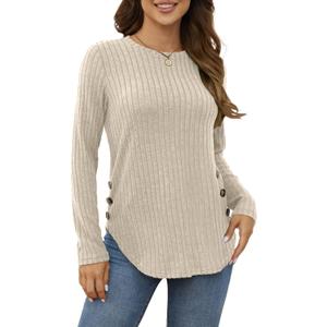 Yincro Women's Long Sleeve Fall Sweaters 2025 Lightweight Casual Crewneck Tunic Tops (Green, L)