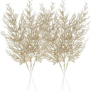 Sea Team 24-Pack Artificial Glitter Pine Tree Twig Ornaments, Decorative Sticks, Glittery Stems, Picks, Branches for Christmas Tree, Small Vase, Holiday, Wedding, Party (14 Inches, Gold)