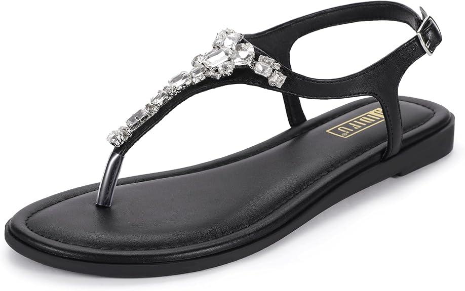 IDIFU Rhinestone Flat Sandals for Women Dressy Sparkly Thong Sandals Bling Summer Cute T Strap Dress Sandals for Wedding Bridal Bride Beach Trendy Comfortable Ladies Women's Sandals (9)