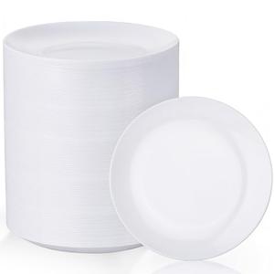 Nervure 100Pcs White Plastic Plates - 7.5inch Disposable White Dessert/Salad Plates - Heavy Duty Plastic Plate Ideal for Wedding & Party