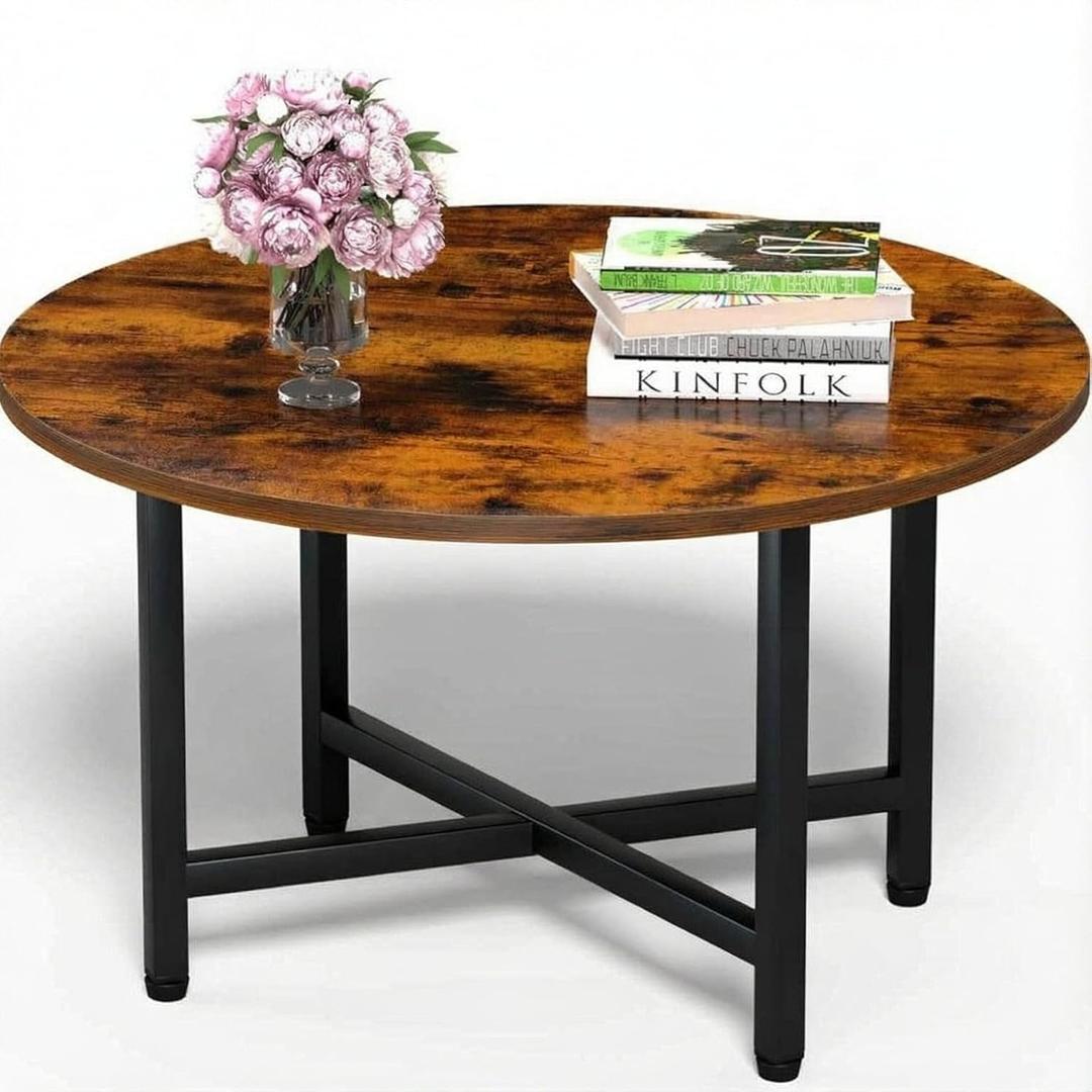 Coffee Table, 23.6" Round Coffee Table, Rustic Brown Living Room Tables