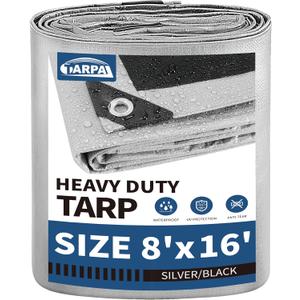 TARPAL 8x16 Feet Tarps Silver 10.5Mil Multipurpose Protective Cover Heavy Duty Tarp Waterproof,Snow or UV Protection,Durable Reinforced Edges